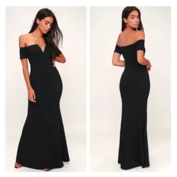 LULUS Lynne Black Off-the-Shoulder Maxi Dress size Medium - Picture 7 of 11